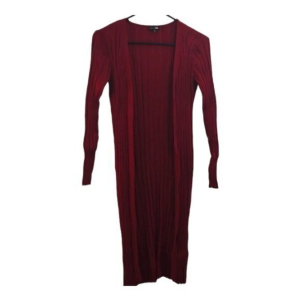 Women's Fashion Nova Long Deep Red Cardigan Open Sweater Kimono Size XS EUC#0354